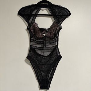 Black/Cream Lace Victoria Secret Lingerie One Piece/Body Suit